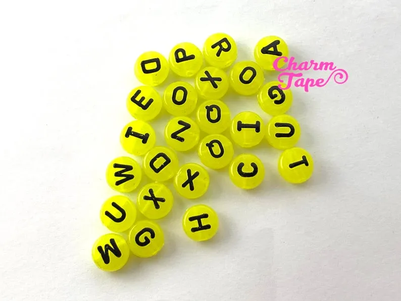 100 Glow in the Dark 10mm Round Alphabet Beads, Acrylic Letter Bead