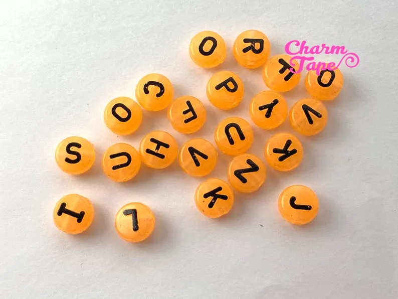 100 Glow in the Dark 10mm Round Alphabet Beads, Acrylic Letter Bead
