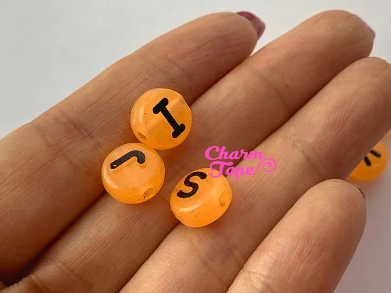 100 Glow in the Dark 10mm Round Alphabet Beads, Acrylic Letter Bead