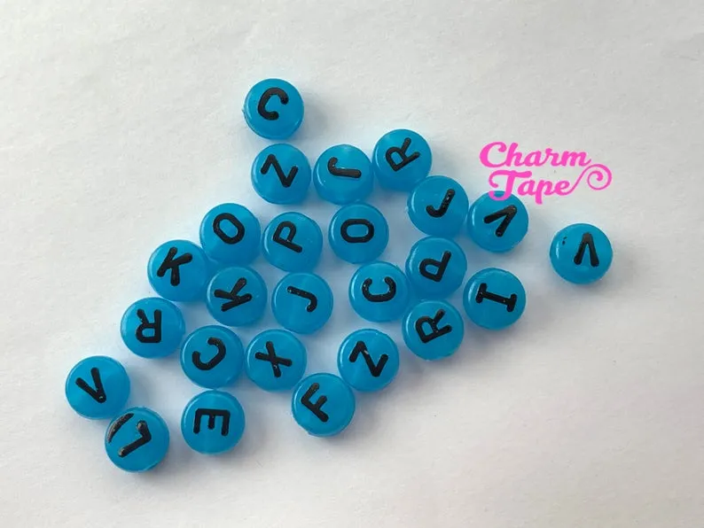 100 Glow in the Dark 10mm Round Alphabet Beads, Acrylic Letter Bead