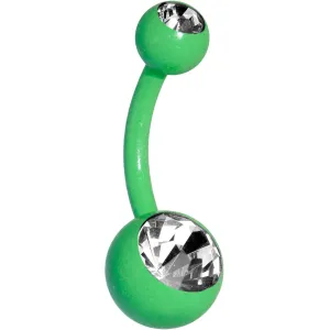 14 Gauge 3/8 Clear Gem Green Glow In The Dark Effect Belly Ring