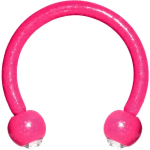 16 Gauge Clear Gem Pink Glow in the Dark Horseshoe Circular Barbell