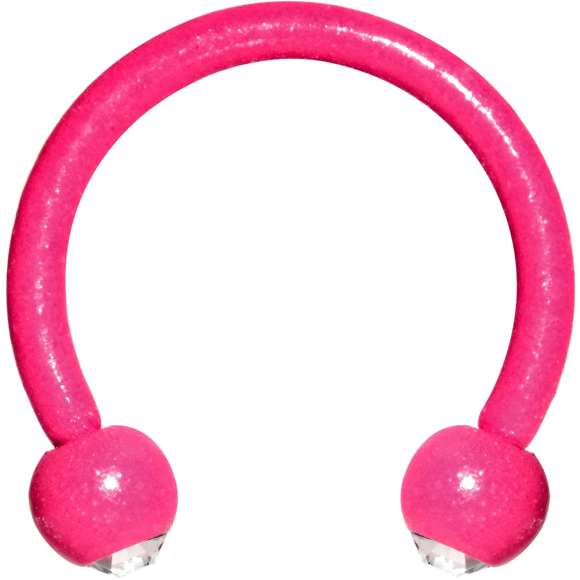 16 Gauge Clear Gem Pink Glow in the Dark Horseshoe Circular Barbell