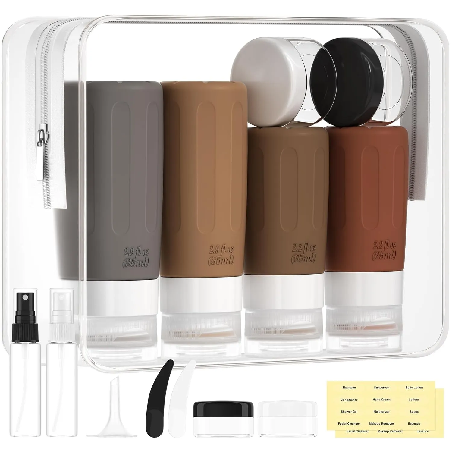 16 Pack Silicone Travel Bottles Set for Toiletries TSA Approved Travel Containers Leakproof Squeezable Refillable Accessories 2Oz 3Oz for Shampoo Conditioner Lotion Liquids (BPA Free)