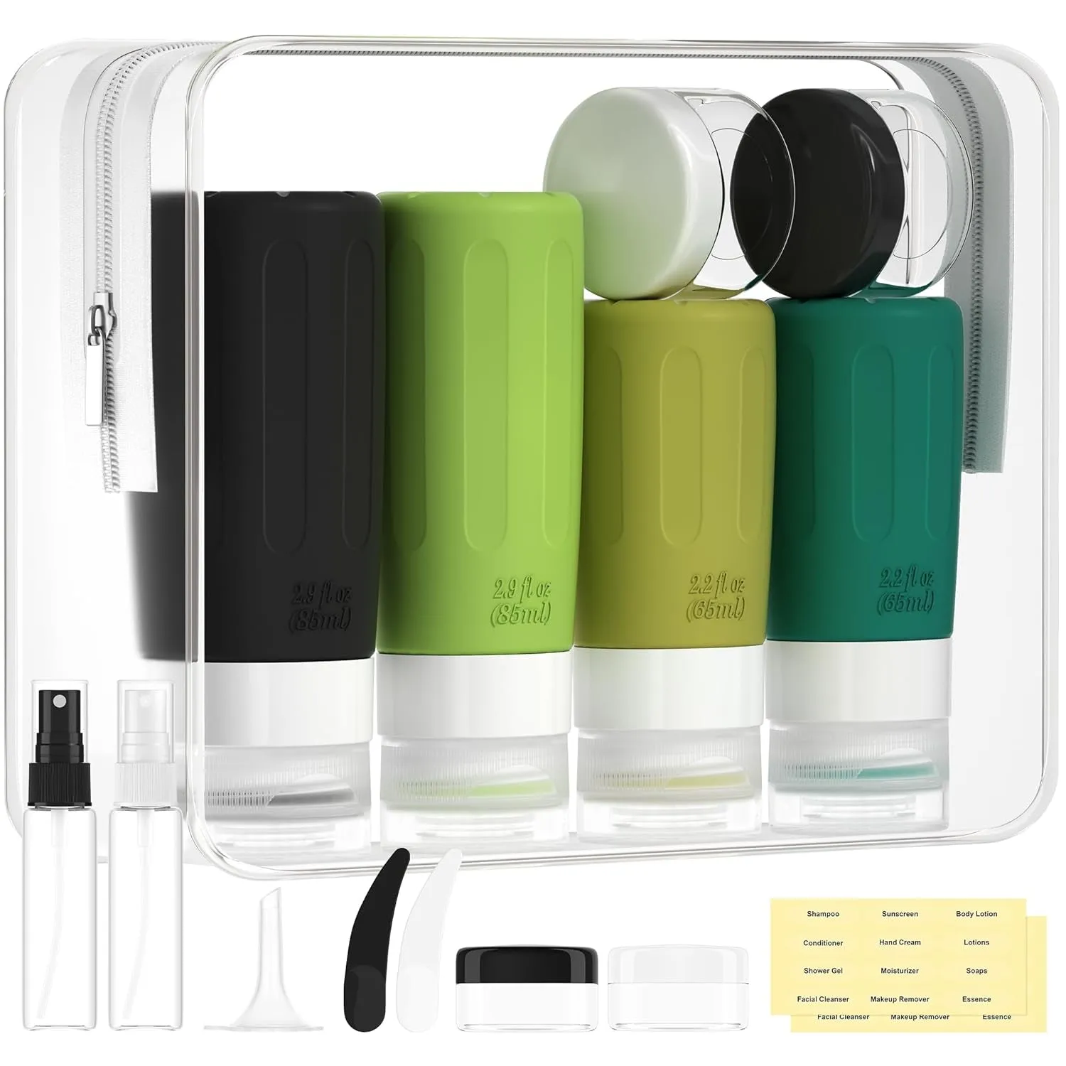 16 Pack Silicone Travel Bottles Set for Toiletries TSA Approved Travel Containers Leakproof Squeezable Refillable Accessories 2Oz 3Oz for Shampoo Conditioner Lotion Liquids (BPA Free)