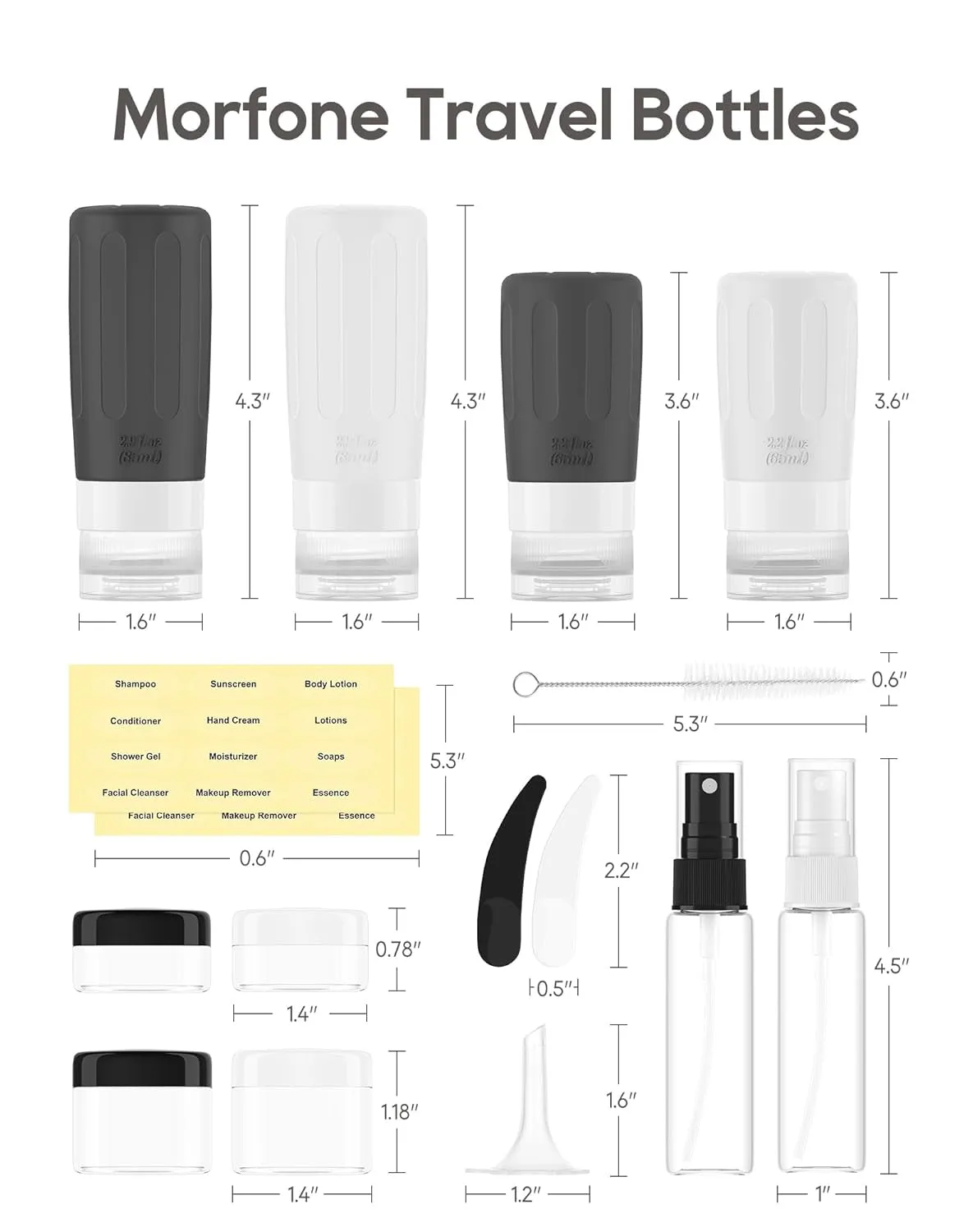 16 Pack Silicone Travel Bottles Set for Toiletries TSA Approved Travel Containers Leakproof Squeezable Refillable Accessories 2Oz 3Oz for Shampoo Conditioner Lotion Liquids (BPA Free)