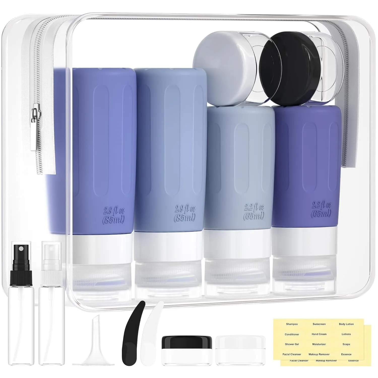 16 Pack Silicone Travel Bottles Set for Toiletries TSA Approved Travel Containers Leakproof Squeezable Refillable Accessories 2Oz 3Oz for Shampoo Conditioner Lotion Liquids (BPA Free)