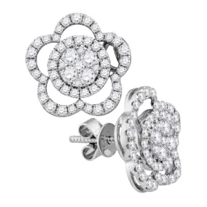 18K White Gold Round Diamond Convertible Star Dangle Jacket Earrings 1.00 Cttw
