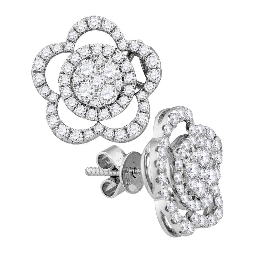 18K White Gold Round Diamond Convertible Star Dangle Jacket Earrings 1.00 Cttw