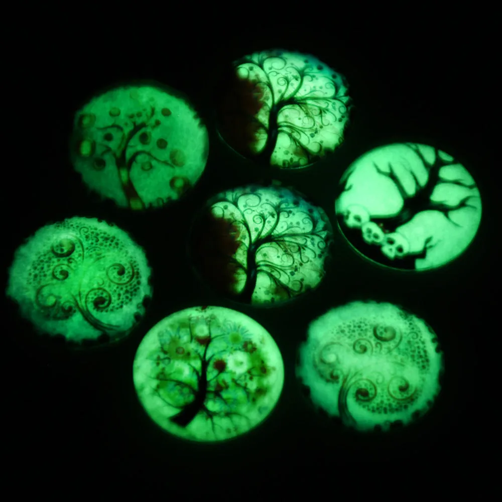 20 Glow in the Dark Cabochons fit 25mm 1" Pendants Tree of Life Pattern Glowing Jewelry Dome Cameo Jewelry