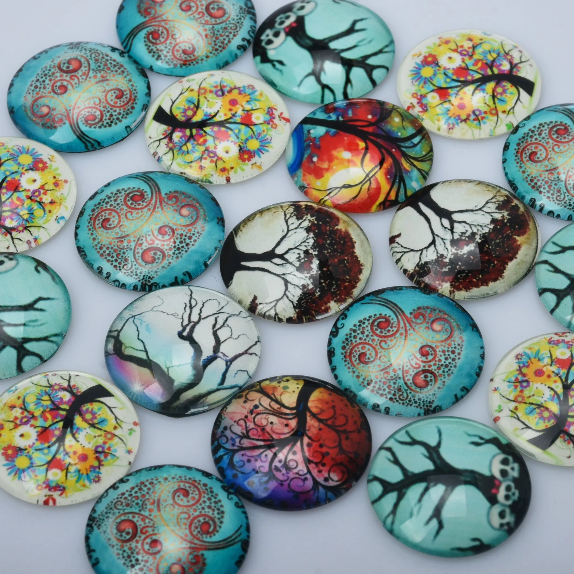 20 Glow in the Dark Cabochons fit 25mm 1" Pendants Tree of Life Pattern Glowing Jewelry Dome Cameo Jewelry