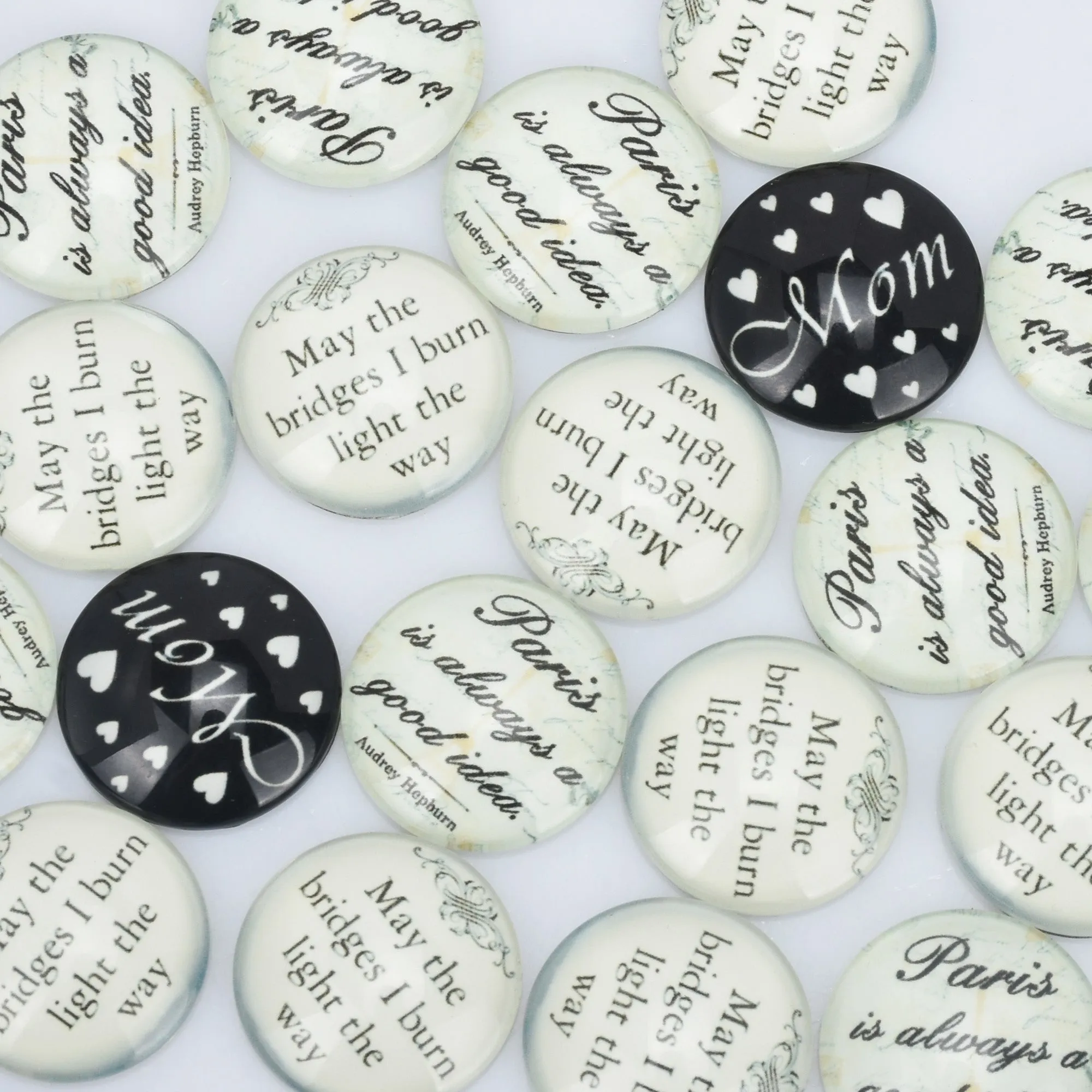 20 Glow in the Dark Cabochons fit 25mm 1" Pendants Words Pattern Glowing Jewelry Dome Cameo Jewelry