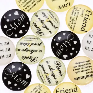 20 Glow in the Dark Cabochons fit 25mm 1" Pendants Words Pattern Glowing Jewelry Dome Cameo Jewelry