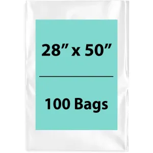 28X50 inches Clear Flat Poly Bags 2Mil Open Top (LDPE)