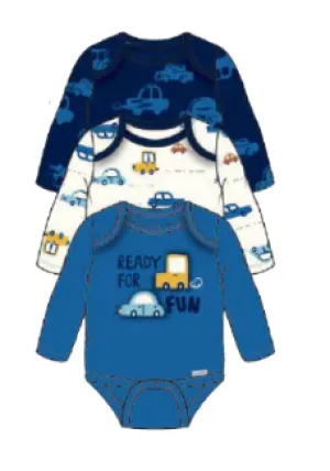 3-Pack Baby Boys Cars Long Sleeve Onesies® Bodysuits