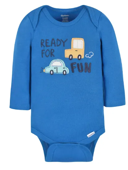 3-Pack Baby Boys Cars Long Sleeve Onesies® Bodysuits