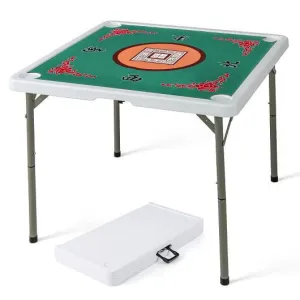 35 Inch 4 Player Game Card Folding Mahjong Table with Cup Holders-Light Green -