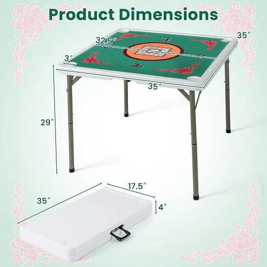35 Inch 4 Player Game Card Folding Mahjong Table with Cup Holders-Light Green -