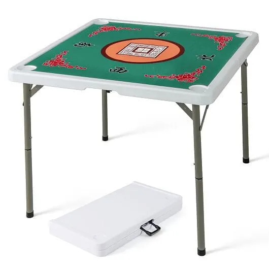 35 Inch 4 Player Game Card Folding Mahjong Table with Cup Holders-Light Green -