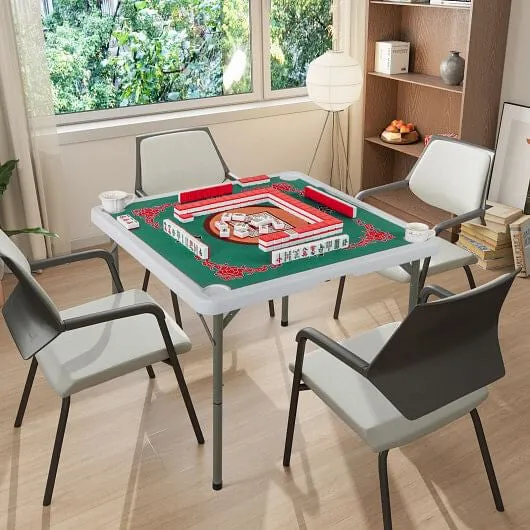 35 Inch 4 Player Game Card Folding Mahjong Table with Cup Holders-Light Green -