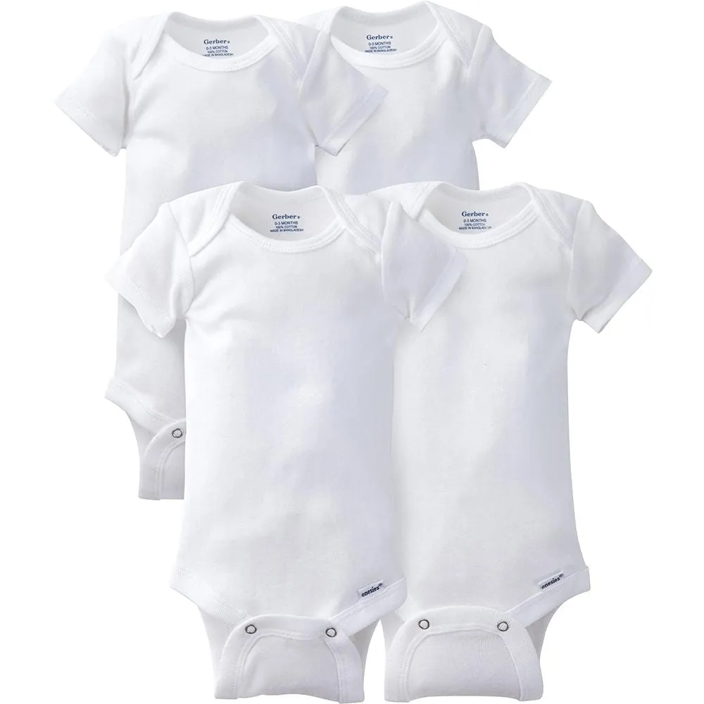 4-Pack Infant & Toddler White Short Sleeve Onesies® Bodysuits