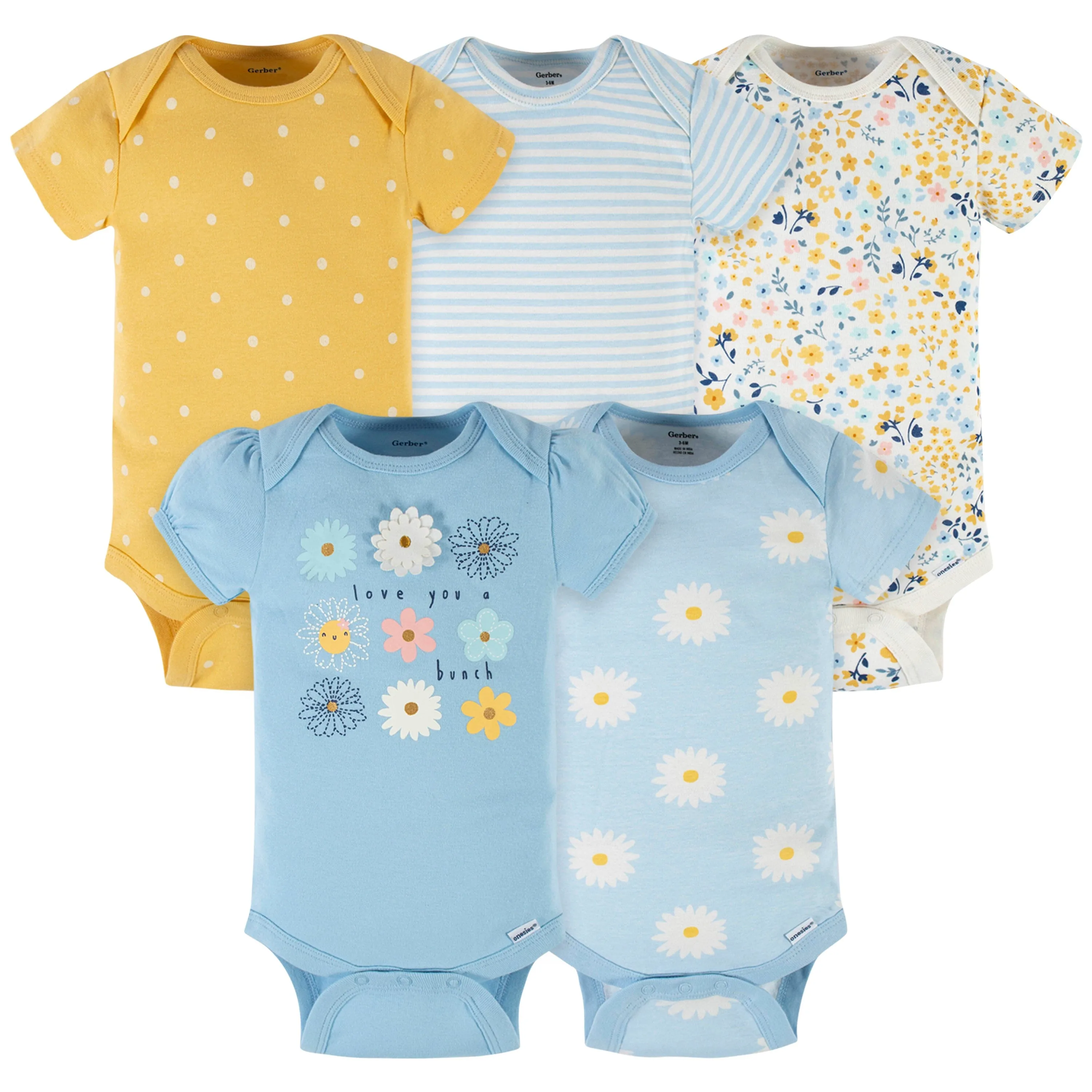 5-Pack Baby Girls Daisies Short Sleeve Onesies® Bodysuits