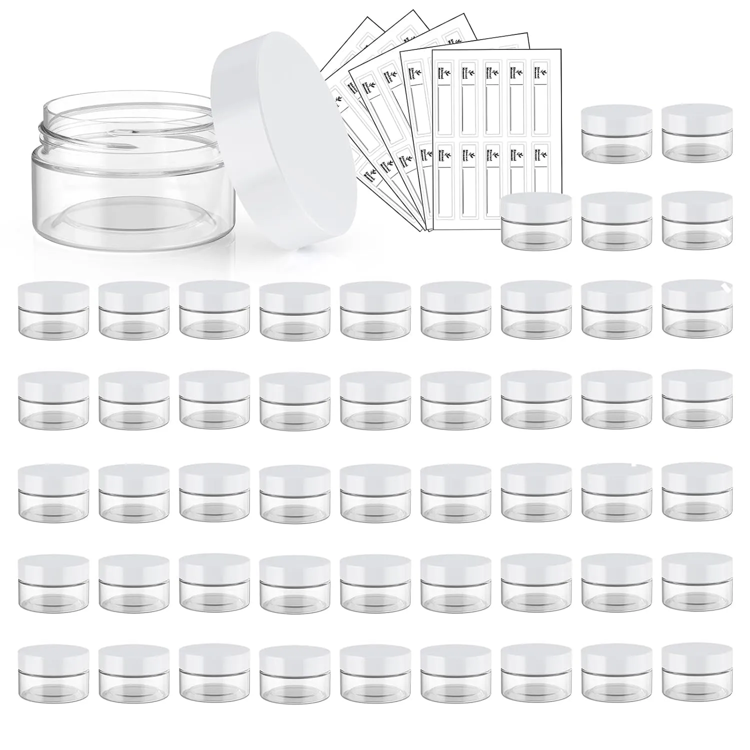 50 Pack 4 OZ Plastic Jars round Clear Cosmetic Container with Black Lids,  Slime Jars for Lotion, Cream, Ointments, Makeup, Eye Shadow, Rhinestone, Samples, Pot, Travel Storage