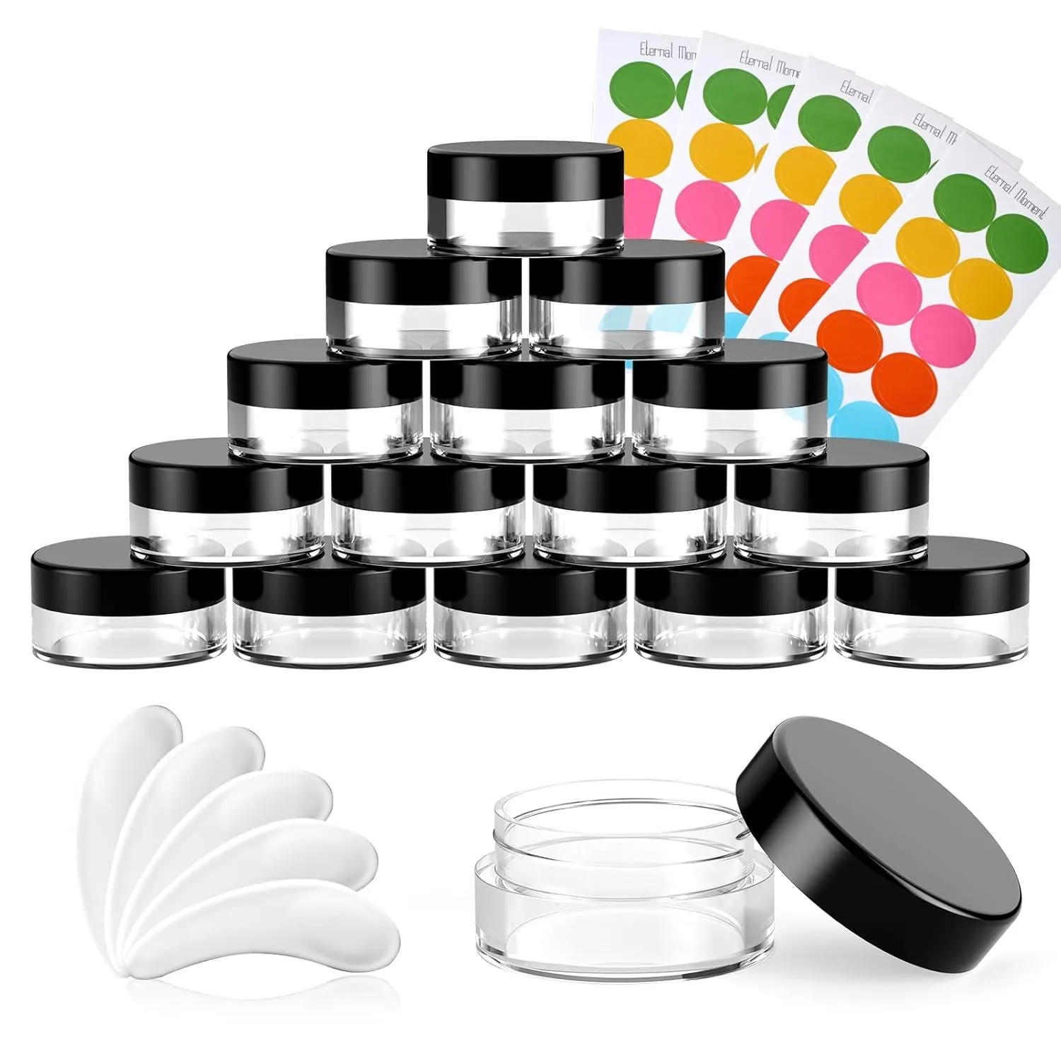 50 Pack 4 OZ Plastic Jars round Clear Cosmetic Container with Black Lids,  Slime Jars for Lotion, Cream, Ointments, Makeup, Eye Shadow, Rhinestone, Samples, Pot, Travel Storage