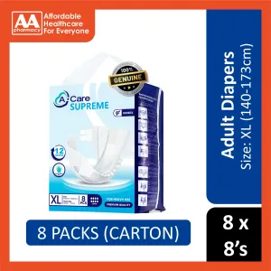 A-Care Supreme Adult Diapers Size XL 8's (140-173cm) [8 Packs/Carton]