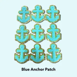 Anchor Patch- Self Adhesive Patch- Chenille Airplane DIY Patch with Gold Glitter Trim- Varsity Letter- Perfect for Nylon Pouches & Clothes