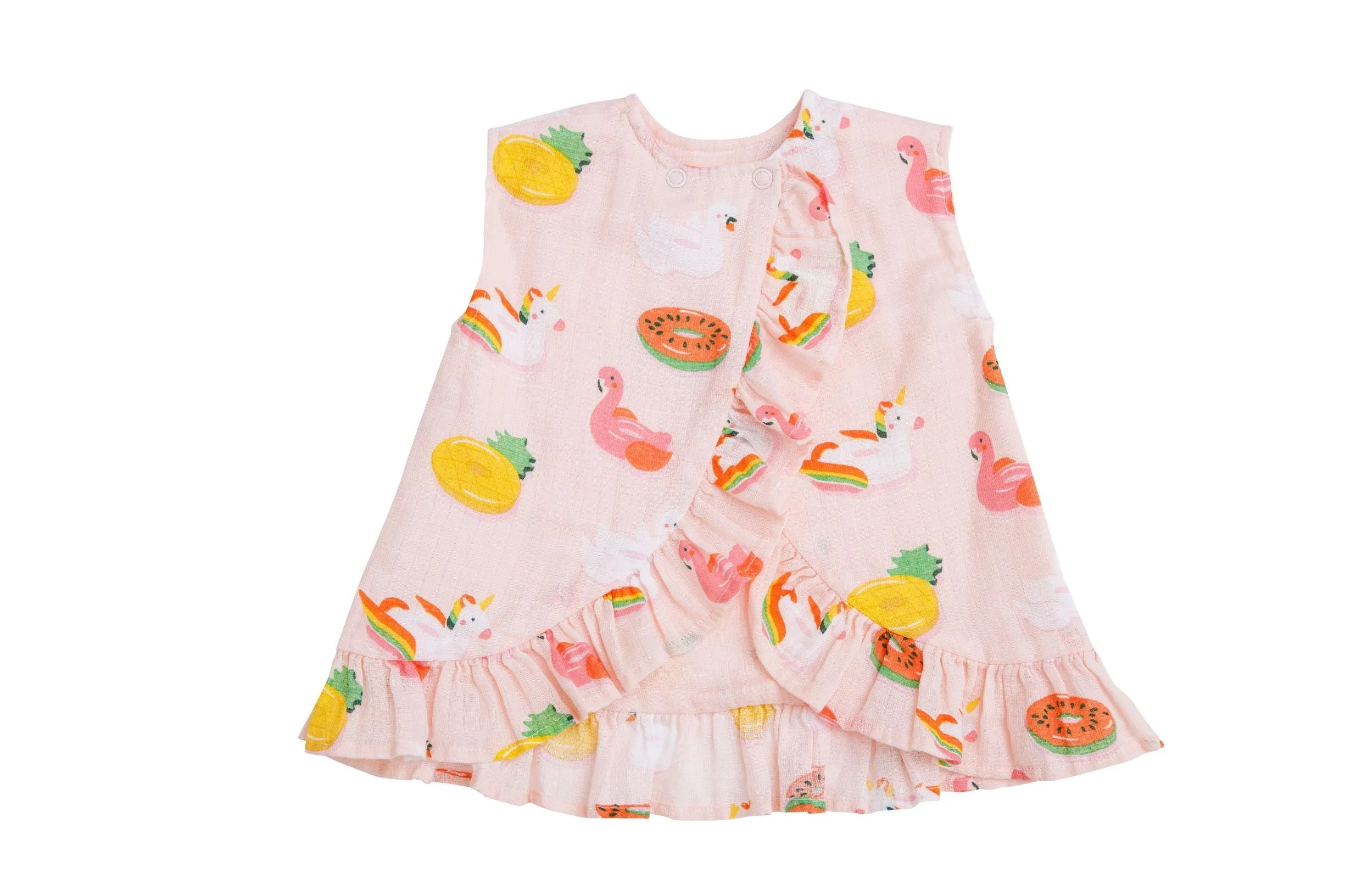 Angel Dear Pink Pool Floaties Muslin Ruffle Top & Bloomer Set