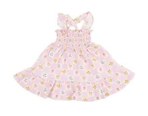 Angel Dear Smocked Ruffle Sundress in Floral Check