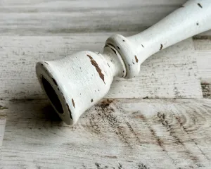 Antique white & brown distressed candlestick
