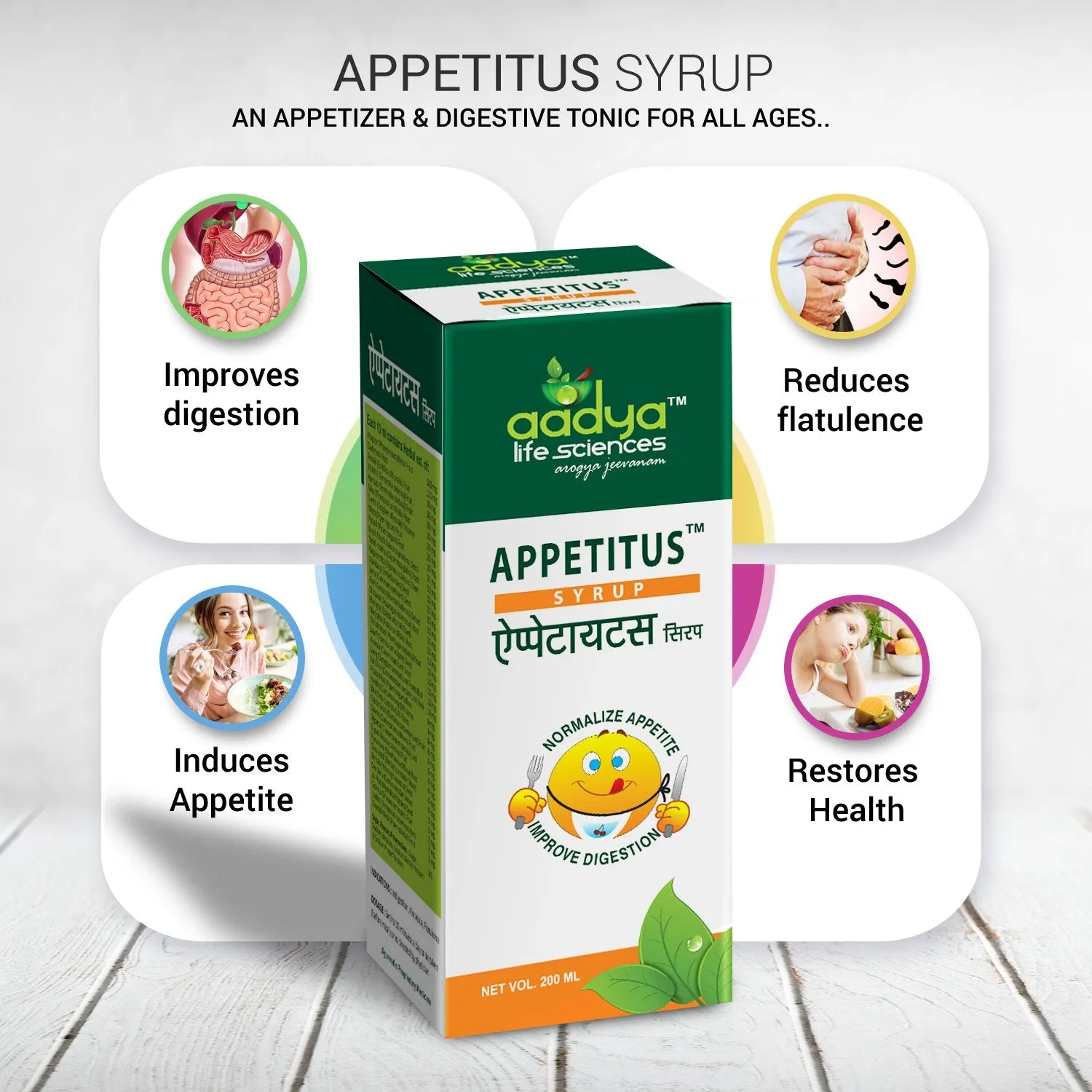 Appetitus Syrup, A Herbal Digestive Tonic and Appetizer for All Ages, Helpful in Loss of Appetite, Indigestion & Flatulence