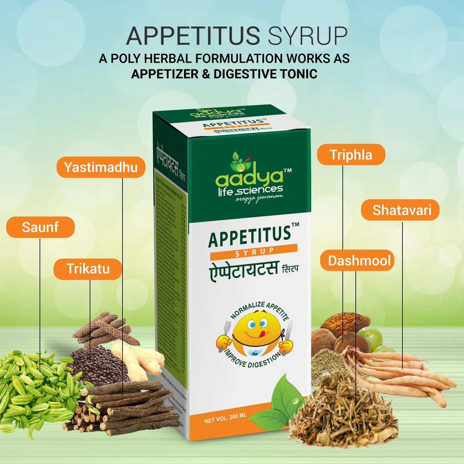Appetitus Syrup, A Herbal Digestive Tonic and Appetizer for All Ages, Helpful in Loss of Appetite, Indigestion & Flatulence