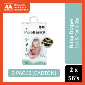 Applecrumby PureBasics Baby Tape Diaper Size S 54's 2's (For 3-6kg) [2 Packs/Carton]