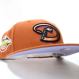 Arizona Diamondbacks 2001 World Series New Era 59Fifty Fitted Hat (Glow in The Dark Rust Orange Lavender Under Brim)