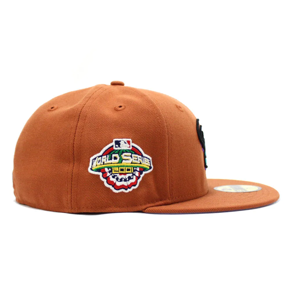 Arizona Diamondbacks 2001 World Series New Era 59Fifty Fitted Hat (Glow in The Dark Rust Orange Lavender Under Brim)