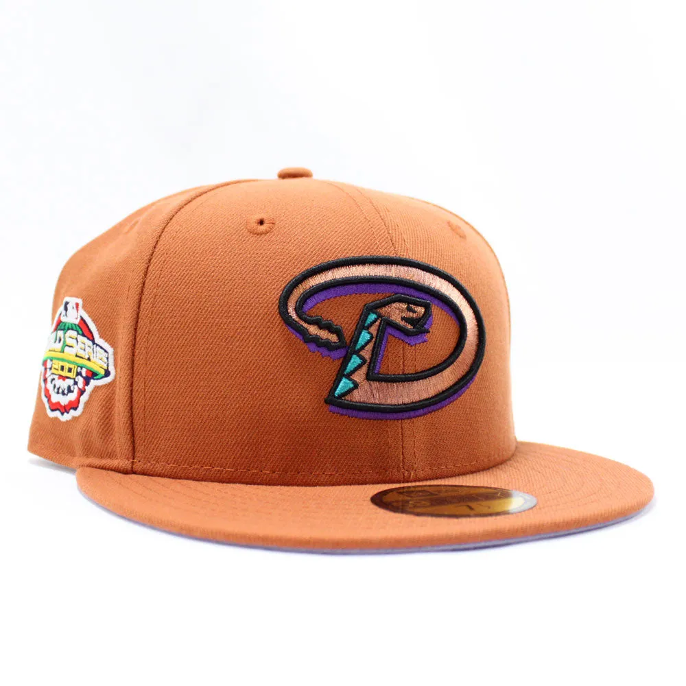 Arizona Diamondbacks 2001 World Series New Era 59Fifty Fitted Hat (Glow in The Dark Rust Orange Lavender Under Brim)