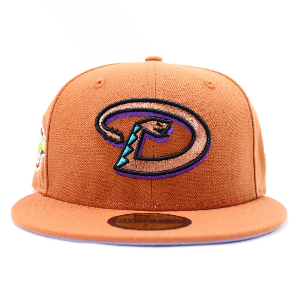 Arizona Diamondbacks 2001 World Series New Era 59Fifty Fitted Hat (Glow in The Dark Rust Orange Lavender Under Brim)