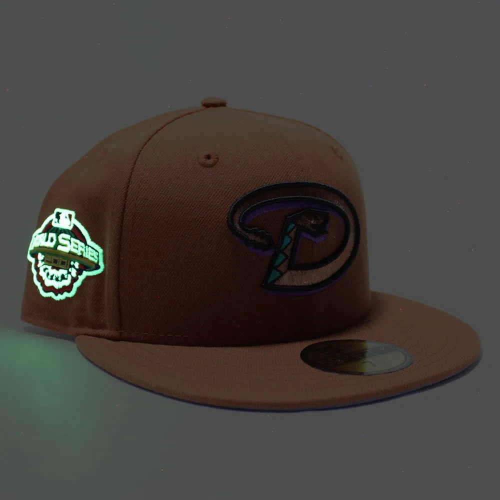Arizona Diamondbacks 2001 World Series New Era 59Fifty Fitted Hat (Glow in The Dark Rust Orange Lavender Under Brim)