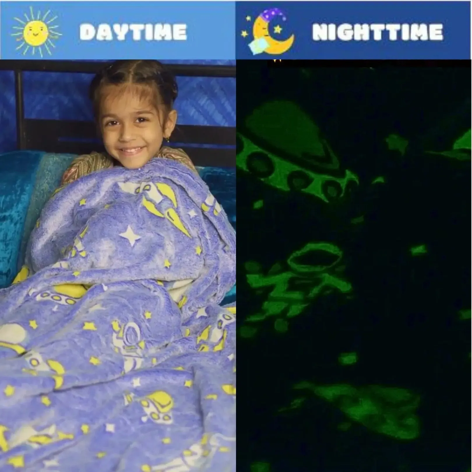 Astronaut Glow Blanket, 0-15 years| Glow In The Dark Blanket For Kids | Ultra-soft & Lightweight