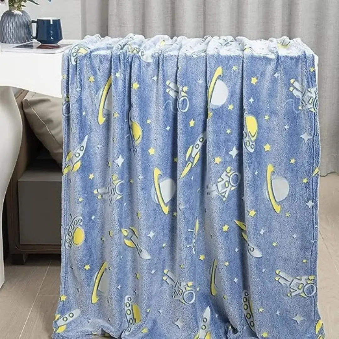 Astronaut Glow Blanket, 0-15 years| Glow In The Dark Blanket For Kids | Ultra-soft & Lightweight