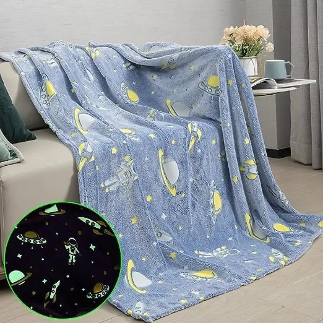 Astronaut Glow Blanket, 0-15 years| Glow In The Dark Blanket For Kids | Ultra-soft & Lightweight