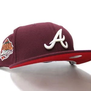 Atlanta Braves 1999 World Series New Era 59Fifty Fitted Hat (Glow in the Dark Logo Maroon Red Under Brim)