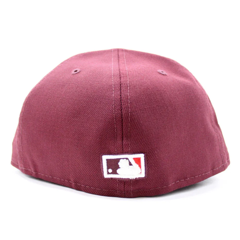 Atlanta Braves 1999 World Series New Era 59Fifty Fitted Hat (Glow in the Dark Logo Maroon Red Under Brim)
