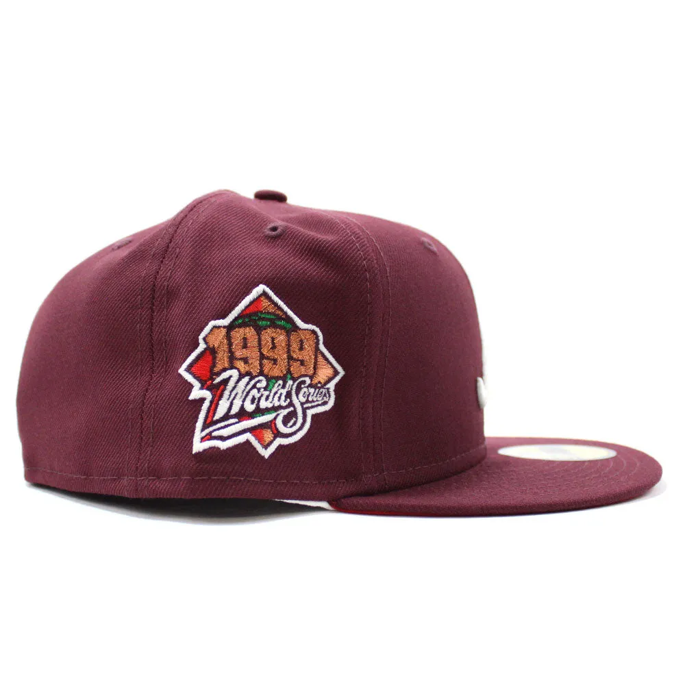 Atlanta Braves 1999 World Series New Era 59Fifty Fitted Hat (Glow in the Dark Logo Maroon Red Under Brim)