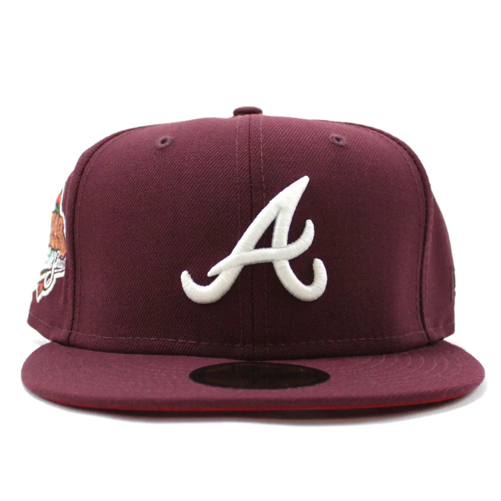 Atlanta Braves 1999 World Series New Era 59Fifty Fitted Hat (Glow in the Dark Logo Maroon Red Under Brim)