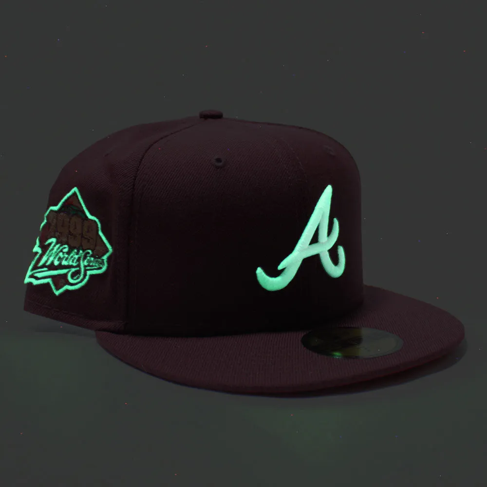 Atlanta Braves 1999 World Series New Era 59Fifty Fitted Hat (Glow in the Dark Logo Maroon Red Under Brim)
