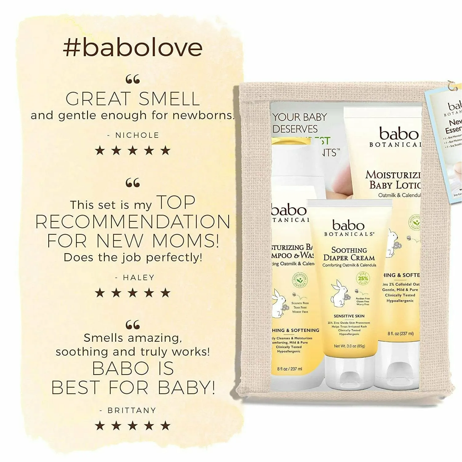 Babo Botanicals, Newborn Essentials, Oatmilk & Calendula, 3 Piece Gift Set